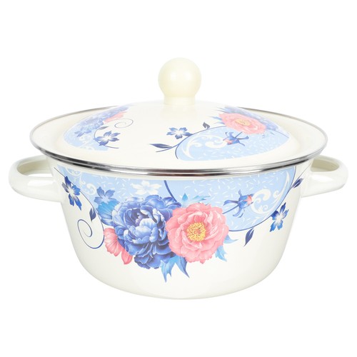 Enamel Soup Bowl Versatile Storage Container Vintage Pattern Basin