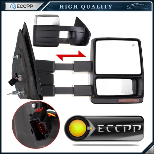 Chrome Power Heated Tow Mirrors for 07- 14 Ford F150 F-150 Signal Puddle Light
