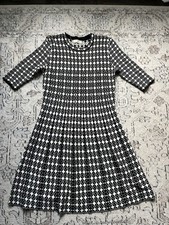 Elodie Fit & Flare Black & Cream Geometric Print Sweater Dress Size S