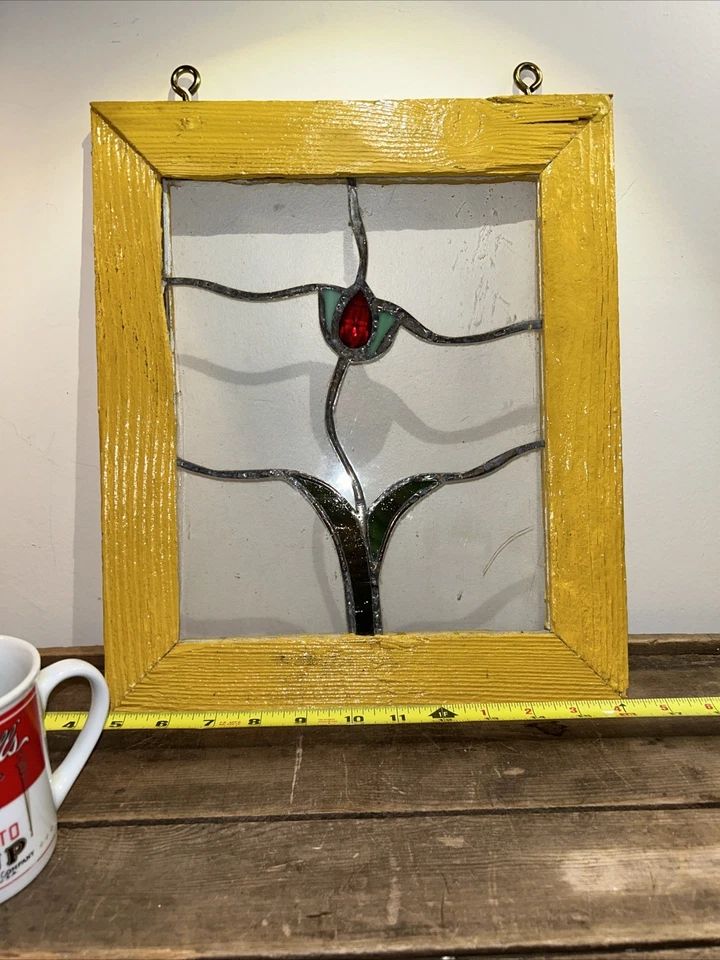 "Panel de vitral con plomo vintage travesaño ~ 12x15,5""" Foto 2 de 4