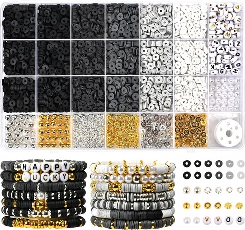 Clay Beads for Bracelets Making, 6mm Heishi Beads Polymer Clay Beads with Golden