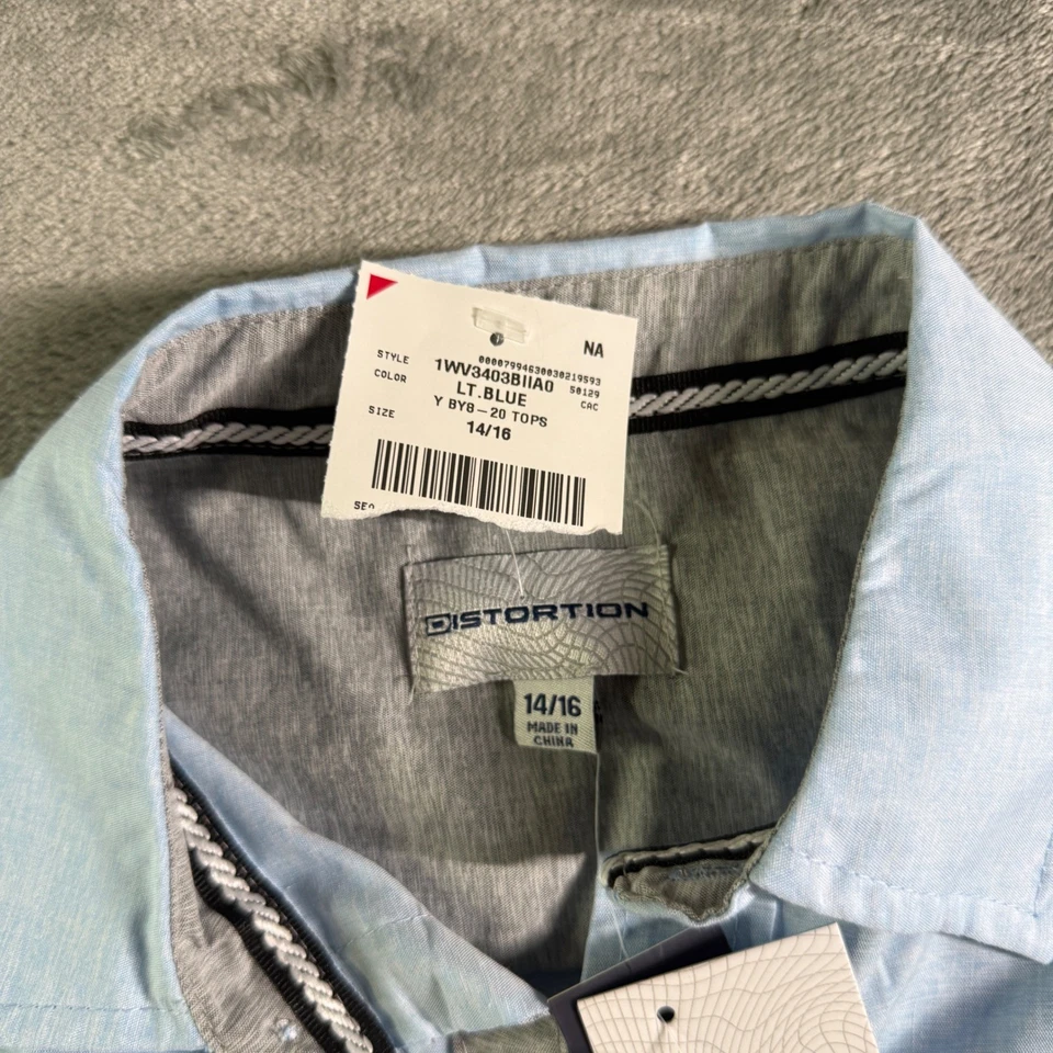 Camisa Distortion Azul Niños Manga Corta Con Botones Juvenil Talla 14/16 Nueva Con Etiquetas Foto 4 de 4