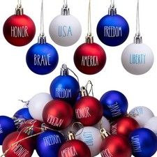 24 Pcs 1.57 Inch 4th of July Memorial Tree Ornaments Red White Blue Decor Set