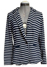 Old Navy Navy/White Striped Blazer Jacket Button Lined Stretch Womens Size M