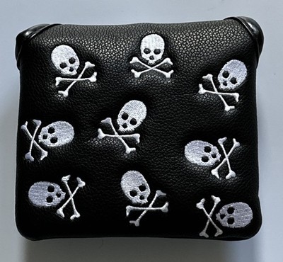 Skull & Crossbones Golf Mallet Putter Head Cover - Schwarz - Bestickt - Neu