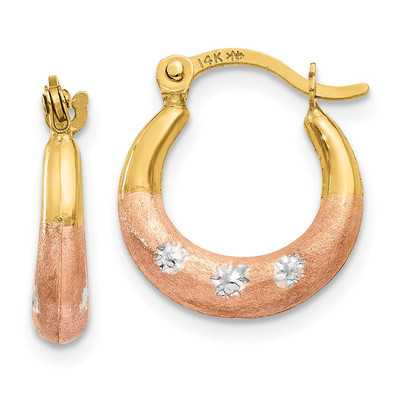 Creolen 14 Karat Gelbgold & Weiß und Rose Rhodium Blume
