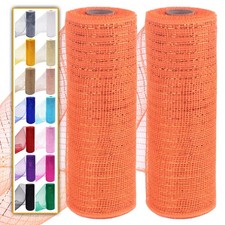 Orange Deco Mesh Ribbon Rolls Decorative Mesh Fabric Foil DIY 10 2 PCS