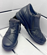 Rieker Antistress Black Embellished Leather Dual Zip Ankle Boots UK6 EU39 BNWOT
