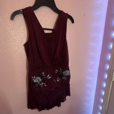 Weissman Women's Burgundy Floral Embroidered Dance Outfit Adult