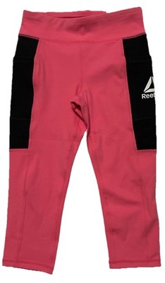 Reebok Girls Fitted Stretch Capri Leggings Pink/Black Size 7/8 M NWT