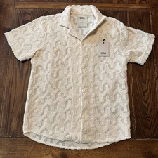 OAS Cuba Crochet Short Sleeve Atlas Ivory Casual Button Up Camp Shirt Medium New