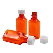 Amber Oval Liquid Medicine Bottles, 2 oz Storage, Child-Resistant Push Turn C...