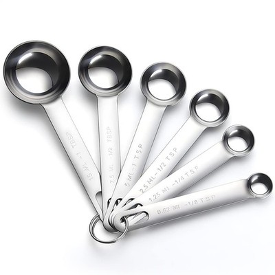 6 teiliges Messlöffel Set Edelstahl runder robuster Spiegel poliert 1/8 TSP 1/4