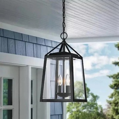 Home Decorators Blakeley Transitional 18 in. 2-Light Black Outdoor Hanging Light