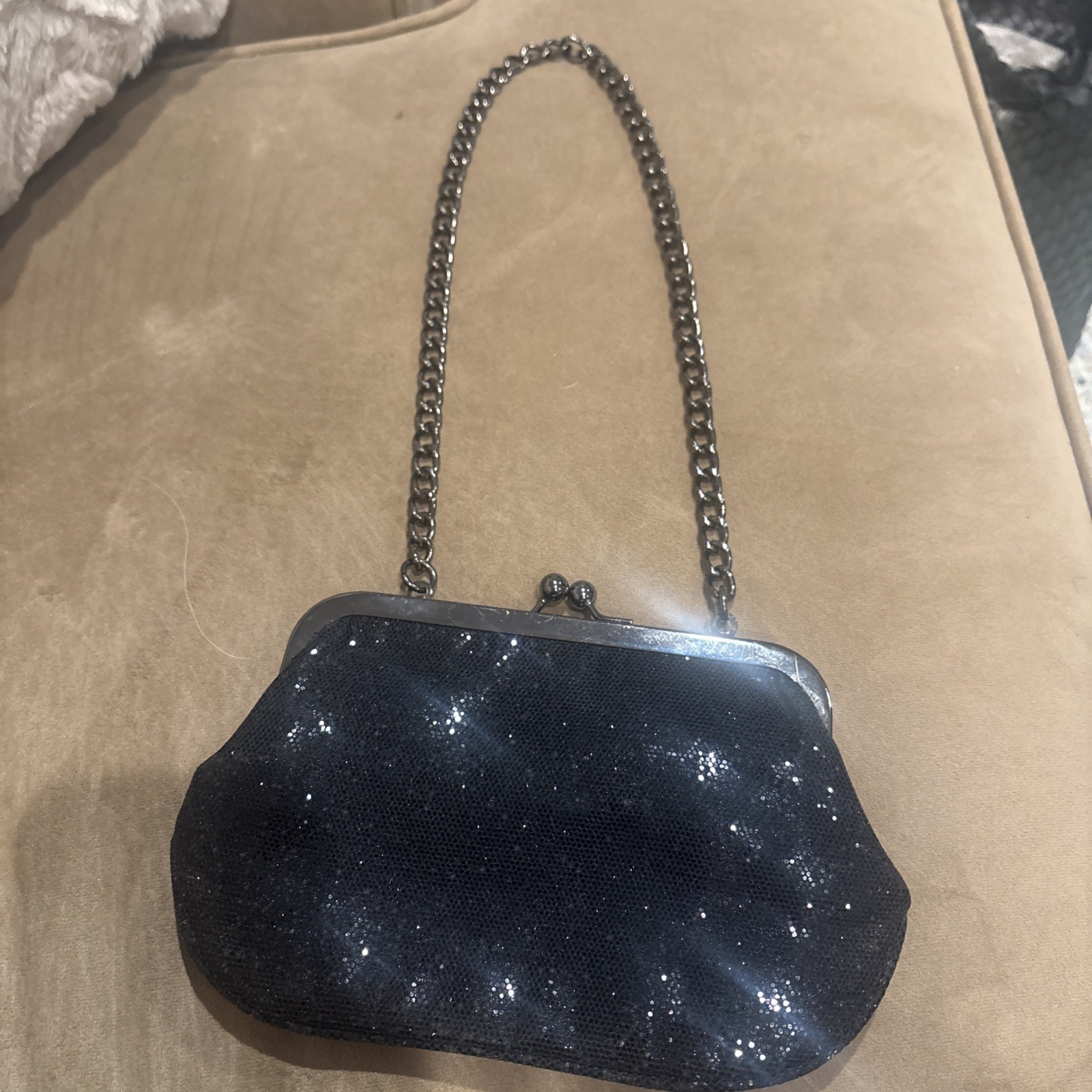 EXPRESS Black Glitter Evening Bag Handbag Purse To Clutch Vintage Style Gunmetal