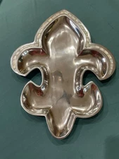 HOLLAND  BOONE Polished Pewter Fleur de Lis Platter, MOP Accents, Lead Free
