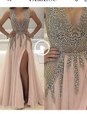New Prom or Formal Blush Pink Dress with Silver Embellishments