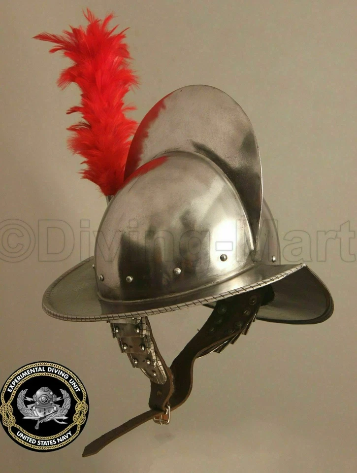 Antiker SCA LARP Stahlhelm mittelalterlicher spanischer Morion Helm mit Feder - Bild 1 von 1