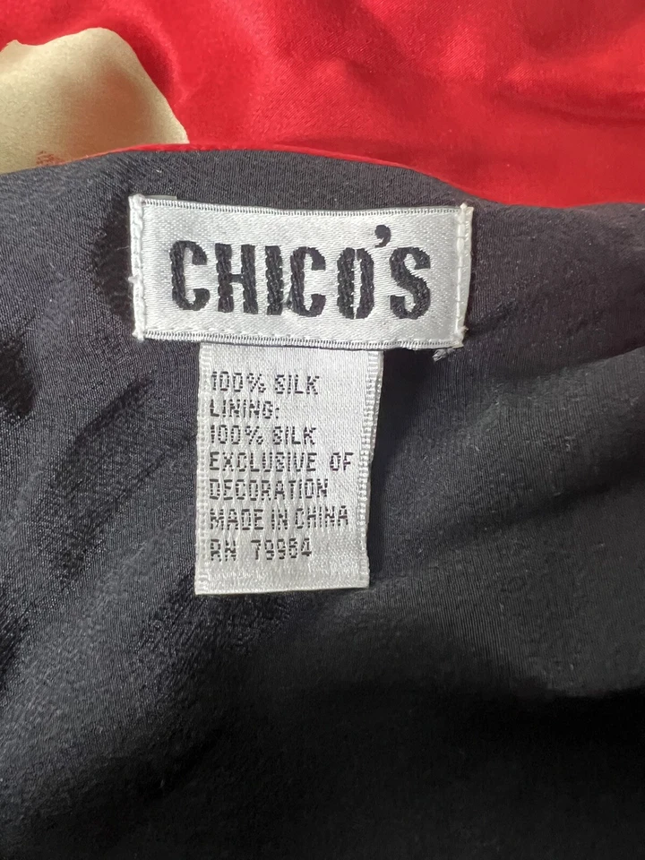 Chico’s Doble Capa Seda Bordado Chal Envolvente Bolsillos Foto 4 de 4