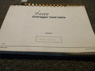 Krupp KMK 5090 Truck Crane Outrigger Load Lifting Capacities Manual xz