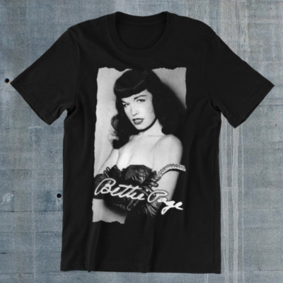 Bettie Page ベティペイジ Tシャツ 黒 Vtg BETTIE PAGE Short Sleeve Cotton Black Unisex All Size Shirt
