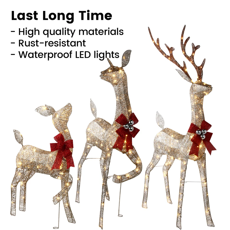 3Piece Prelit Christmas Deer Family Set Outdoor Yard Decorations with 240 Lights - Image 2 of 4