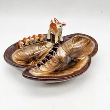 Dee Bee MCM Ceramic Ashtray Deer and 5 Baby Fawns/Rare/Repaired/As is