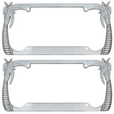 2 Pc Palm Tree Chrome Design License Metal Plate Frames All Weather Resistant
