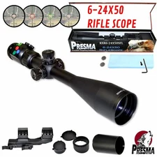 PRESMA 6-24X50 1" Long distance RIFLE SCOPE w/ Side Obj Focus, Sunshade RGB
