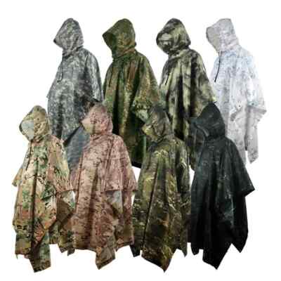 PU Breathable Camouflage Poncho Jungle Tactical Raincoat