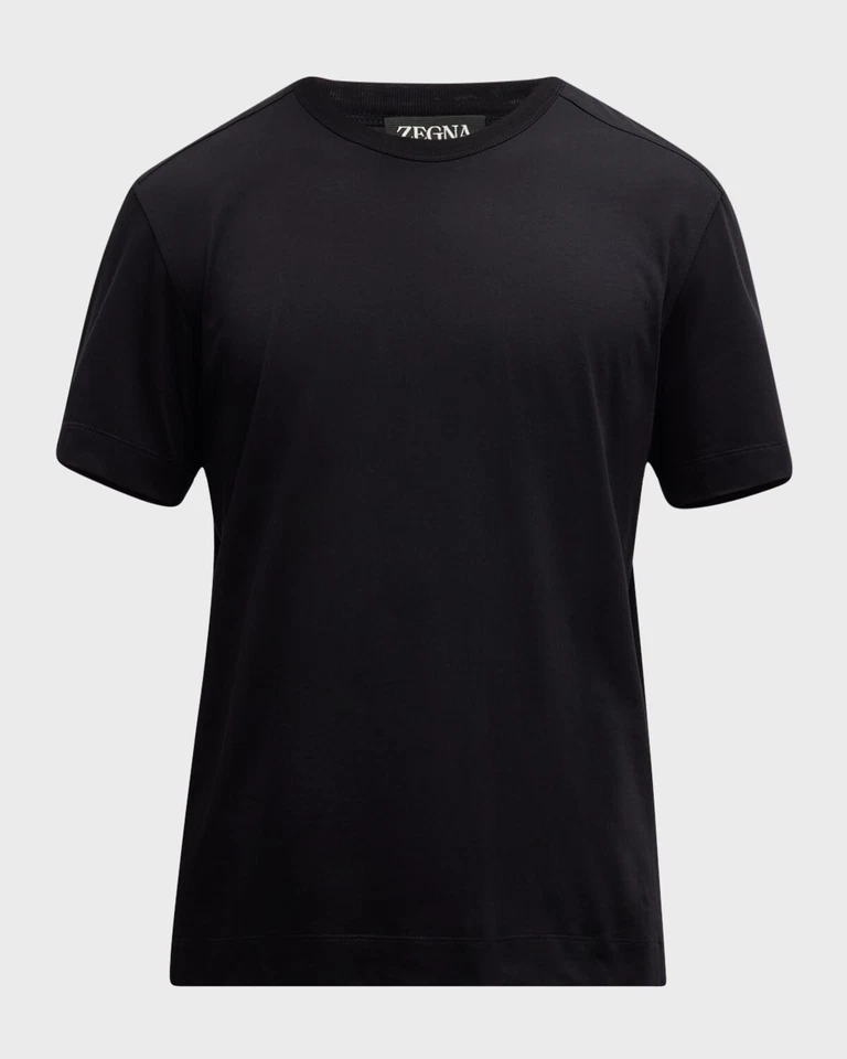 Nueva camiseta de cuello redondo de algodón puro ZEGNA para hombre en negro liso UE360A8 - US42 (M/L) Foto 2 de 4