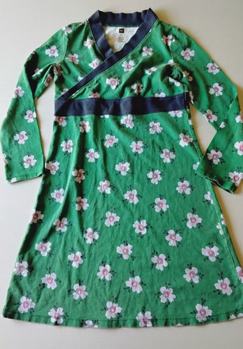 Tea Collection Mädchen Faux Wickel Langarm Kleid Gr. 10 Grün Blumen Knielang - Bild 1 von 5