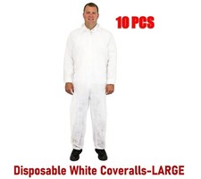Large White Disposable Coverall Polypropylene 10 PACK - SAFETY ZONE -