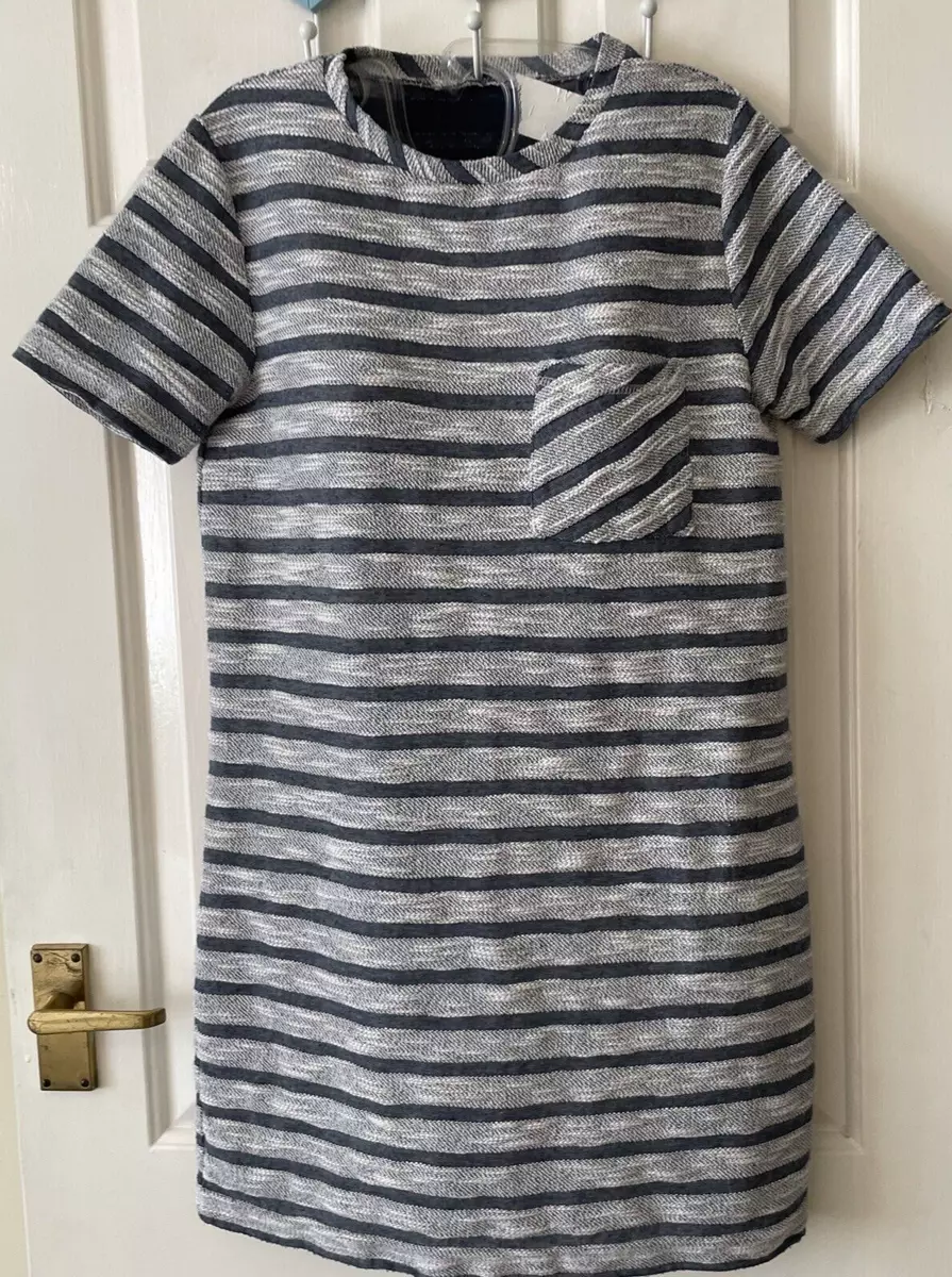 Ladies Peacocks Denim Blue stripe short sleeved Tunic Dress Size 8