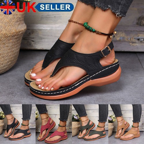 Womens Orthopedic Sandals Casual Flat Flip Flops Ladies Low Wedge Shoes  Size New | eBay