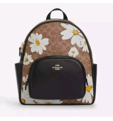 Coach Court Tan Floral Print Signature Coated Canvas & Leather Backpack (CZ599)