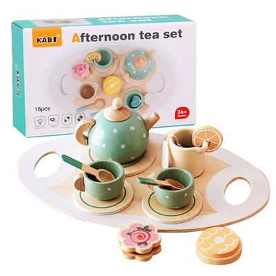 Holz Teeservice Spielzeug Rollenspiel Essen Lernen Rollenspiel für Mädchen Kleinkinder Kinder