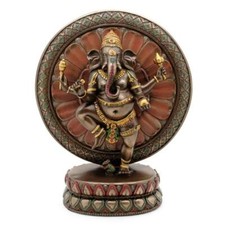 Ganesha con Estatua de Loto 9" Dios Elefante Hindú Bronce Resina Ganesh ALTA CALIDAD
