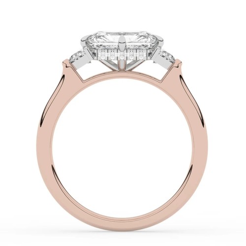Cushion Solitaire Labgrown Diamond Trilogy Ring 18k Rose Gold 2.45 Ct F VVS2 - Picture 8 of 23