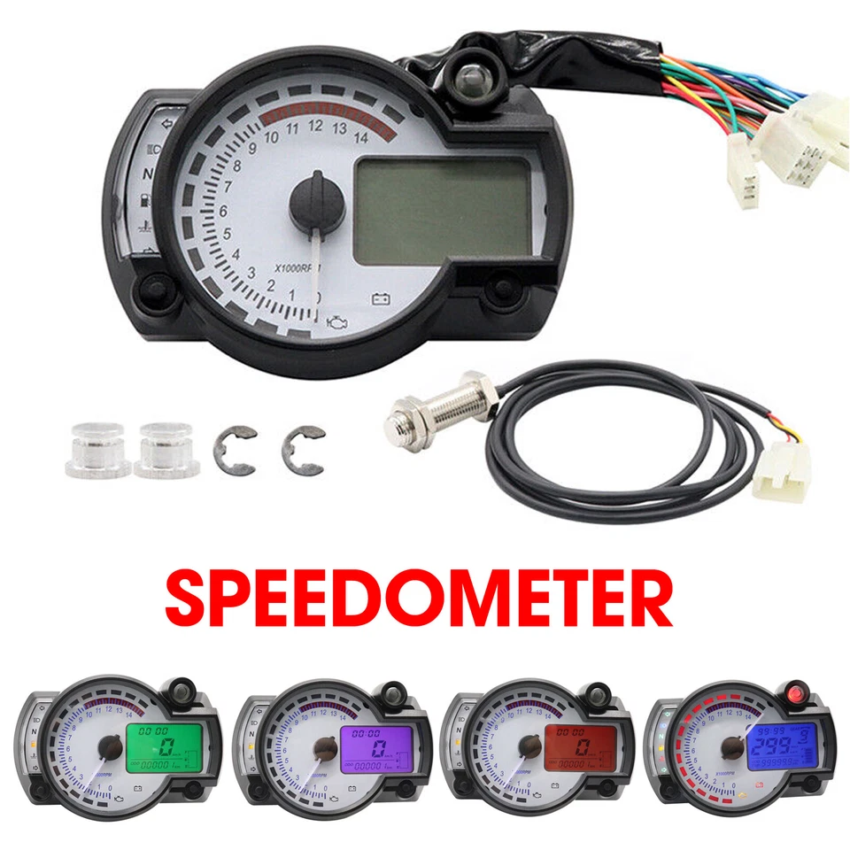 LCD Digital Universal Motorcycle Odometer Speedometer Tachometer Gauge Parts - Image 3 of 4