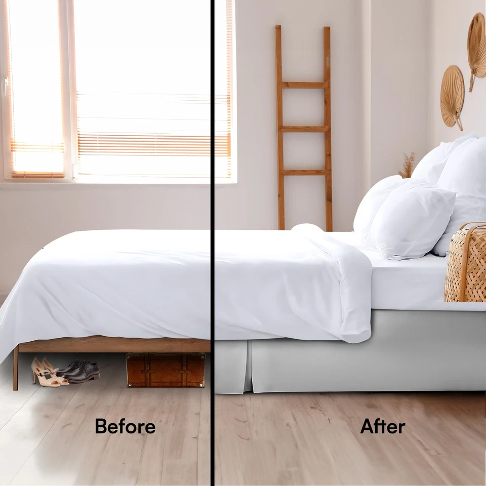 Falda de cama de lujo de 16" plisada de microfibra lisa premium con volantes antipolvo a medida Foto 4 de 4