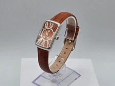 Judith Ripka Watch Cognac Leather Croco Strap Rectangular Stainless Steel Face