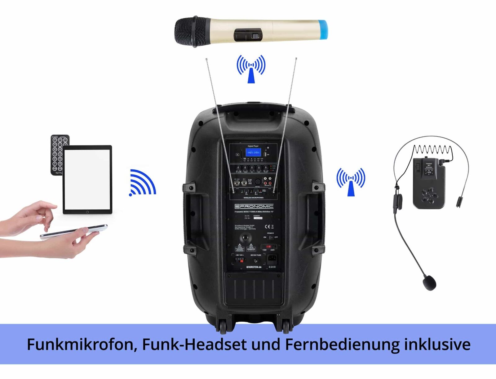 Mobile DJ PA Karaoke Party Sound Anlage Box Bluetooth MP3 USB SD Mikrofon 60W