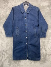 VTG Carlyle Women’s Denim Trench Coat Sz M Blue Long Sleeve Button Up USA Made