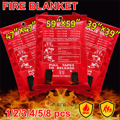 1-8 PACK FIRE BLANKET Fiberglass Emergency Home Retardant Prepared 59''x59'' 47''