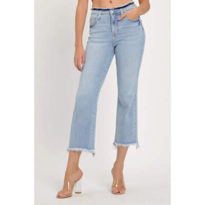 RISEN Full Size High Rise Raw Edge Crop Jeans