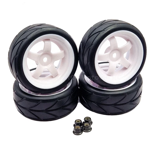 1/10 RC Road 5 Spoke Wheels Tyres White for Tamiya TT02 TT-02 TT01 TT-01 HPI - Picture 1 of 9