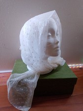 Vintage De Bijenkorf 60s Sheer Chiffon Plastic Head Scarf White 53" X 8"