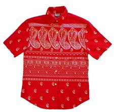 Vintage FSTOP Blouse Womens Small Red Bandana Short Sleeve 100% Cotton Button Up