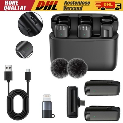 2x Wireless Lavalier Mini Ansteck-Mikrofon Bluetooth USB-C Handy-Live-Stream Set